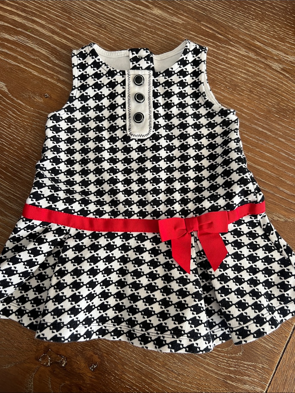 6-12 month Gymboree Black & White Houndstooth Dress with Red Bow